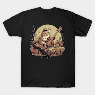 Frog playing the banjo on a rock T-Shirt